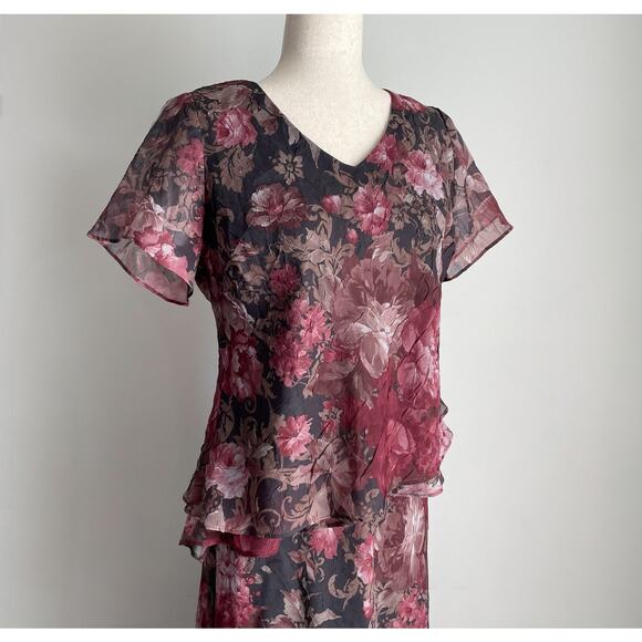 90s VTG Fairy Grunge Whimsigoth 2-pc Maxi Skirt Set 8 Pink Floral Asymmetric - Picture 10 of 16